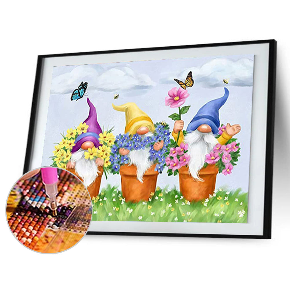 Potted Gnome - Full Round Drill Diamond Painting 40*30CM
