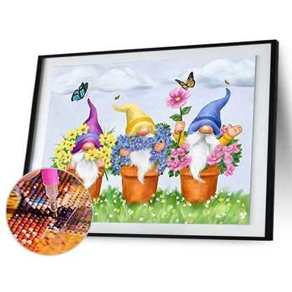 Potted Gnome - Full Round Drill Diamond Painting 40*30CM