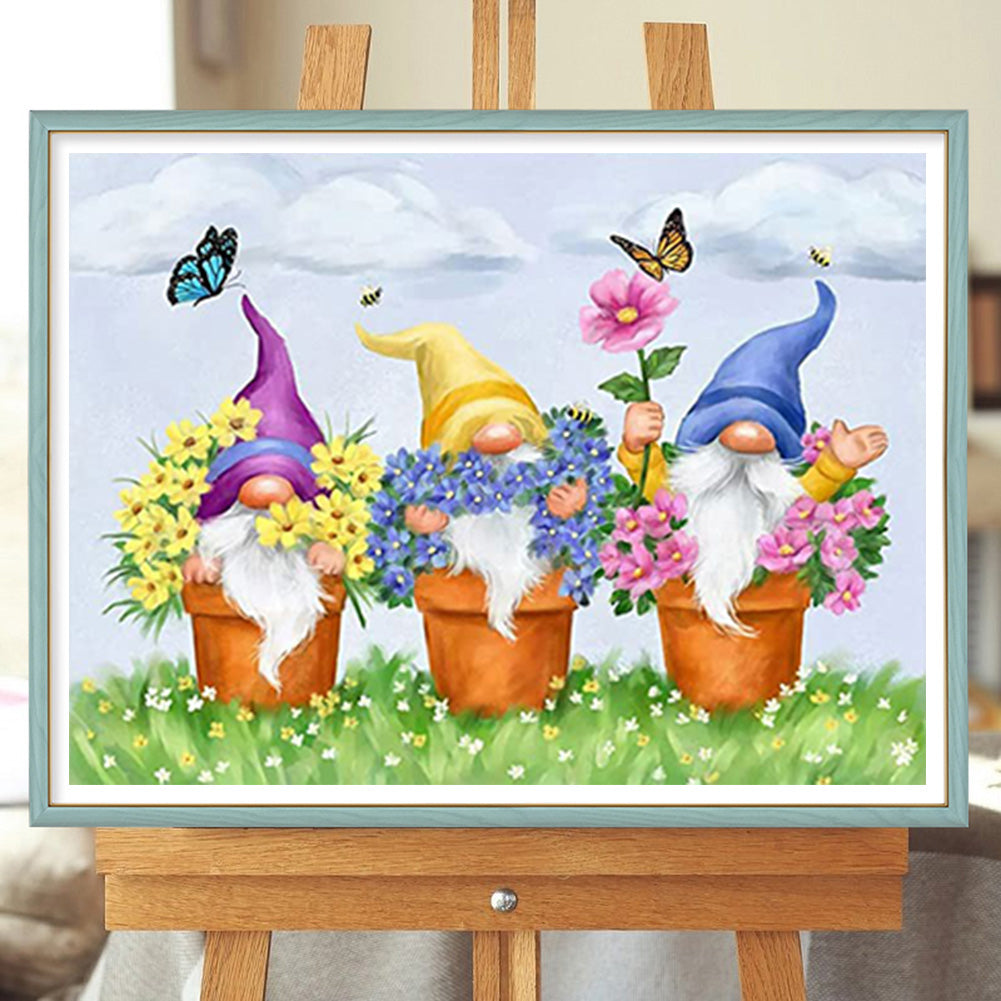 Potted Gnome - Full Round Drill Diamond Painting 40*30CM