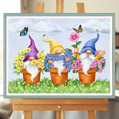 Potted Gnome - Full Round Drill Diamond Painting 40*30CM