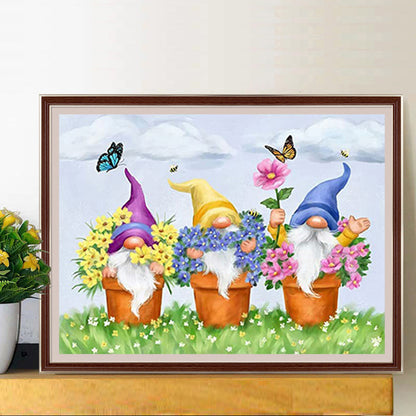 Potted Gnome - Full Round Drill Diamond Painting 40*30CM