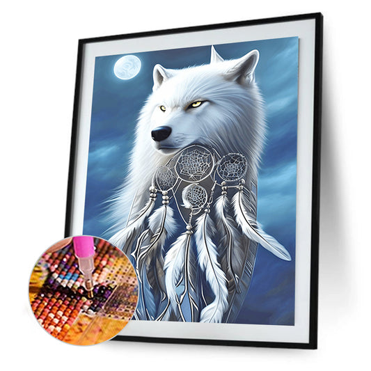 Arctic Wolf Dream Catcher - Full Round Drill Diamond Painting 30*40CM