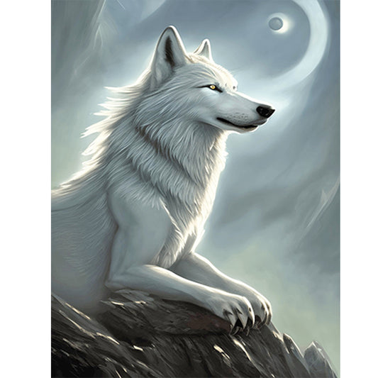Arctic Wolf Under The Moon - Full Round Drill Diamond Painting 30*40CM