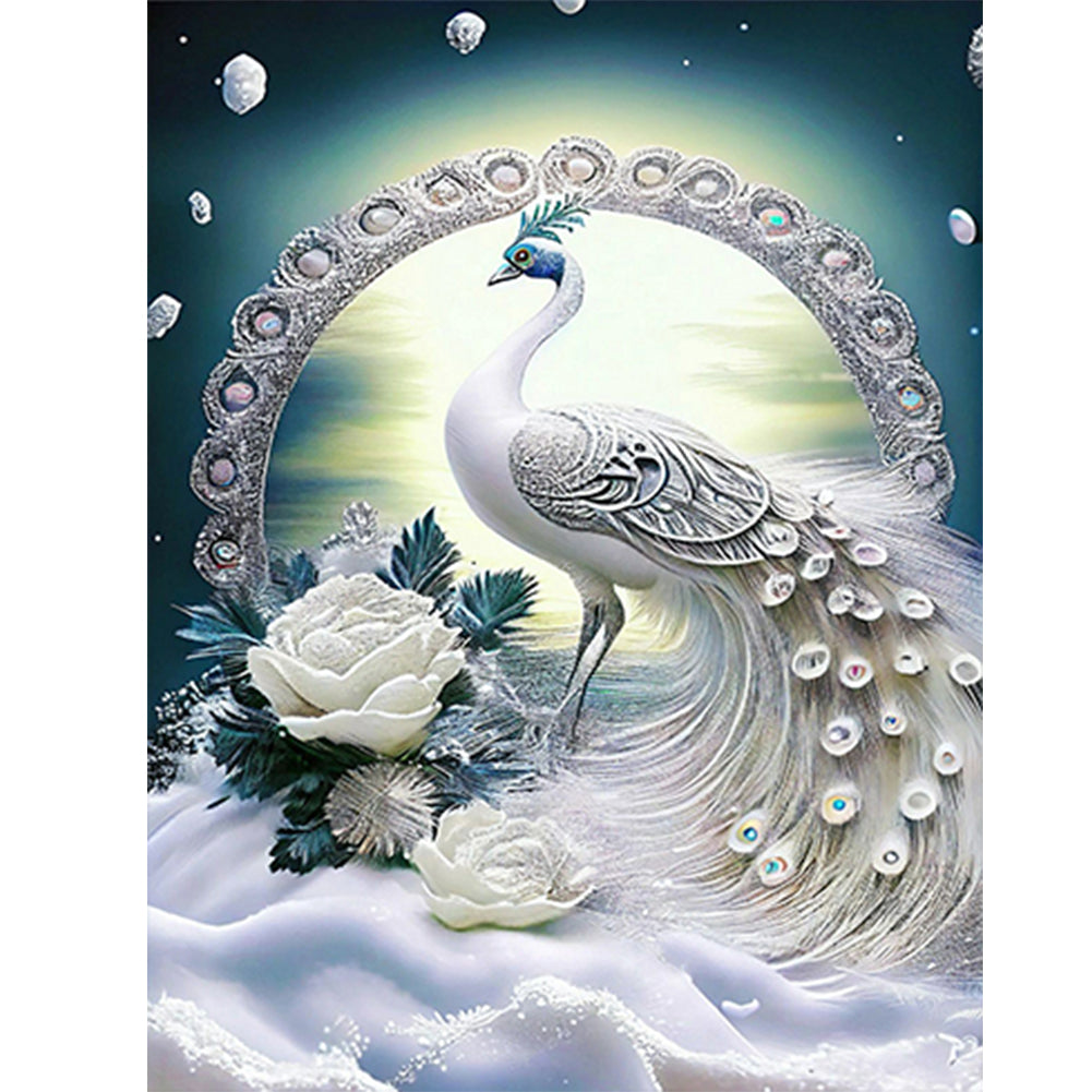 White Peacock - Full Round Drill Diamond Painting 30*40CM