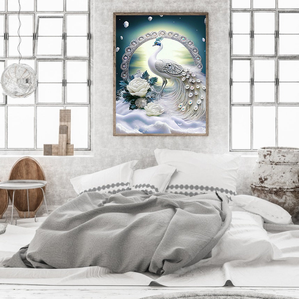 White Peacock - Full Round Drill Diamond Painting 30*40CM