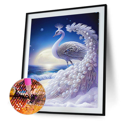 White Peacock - Full Round Drill Diamond Painting 30*40CM