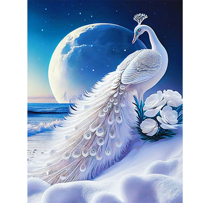 White Peacock - Full Round Drill Diamond Painting 30*40CM