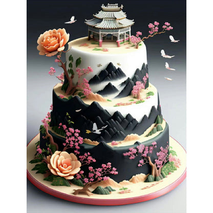 Floral Landscape Cake - Full Round Drill Diamond Painting 30*40CM