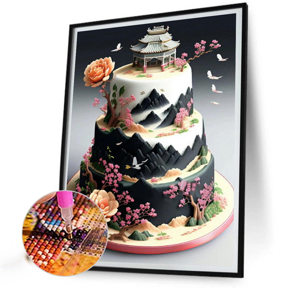 Floral Landscape Cake - Full Round Drill Diamond Painting 30*40CM