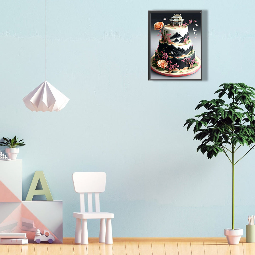 Floral Landscape Cake - Full Round Drill Diamond Painting 30*40CM