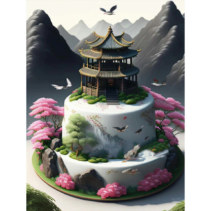 Floral Landscape Cake - Full Round Drill Diamond Painting 30*40CM