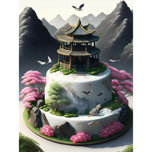 Floral Landscape Cake - Full Round Drill Diamond Painting 30*40CM