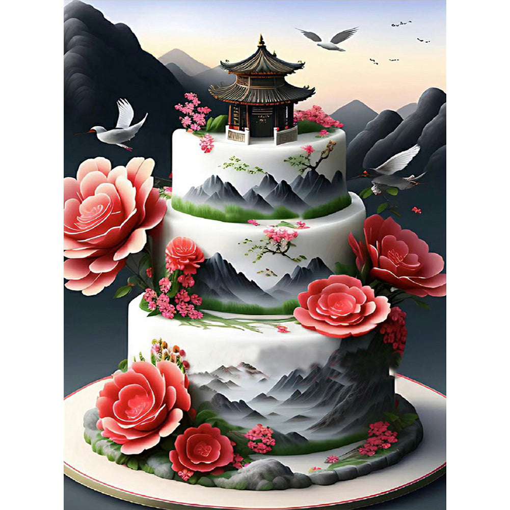 Floral Landscape Cake - Full Round Drill Diamond Painting 30*40CM