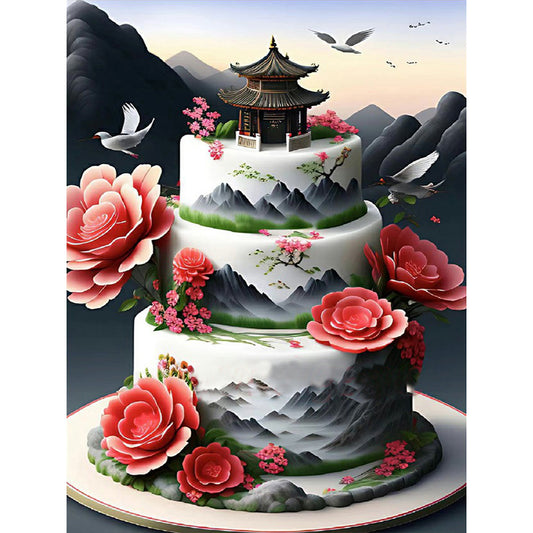 Floral Landscape Cake - Full Round Drill Diamond Painting 30*40CM