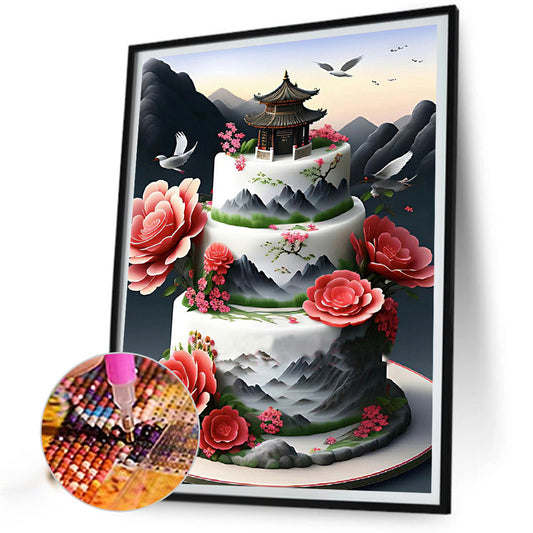 Floral Landscape Cake - Full Round Drill Diamond Painting 30*40CM