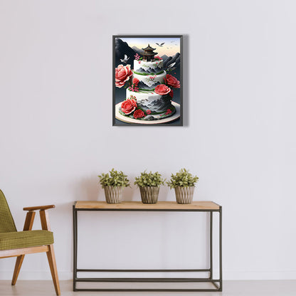 Floral Landscape Cake - Full Round Drill Diamond Painting 30*40CM