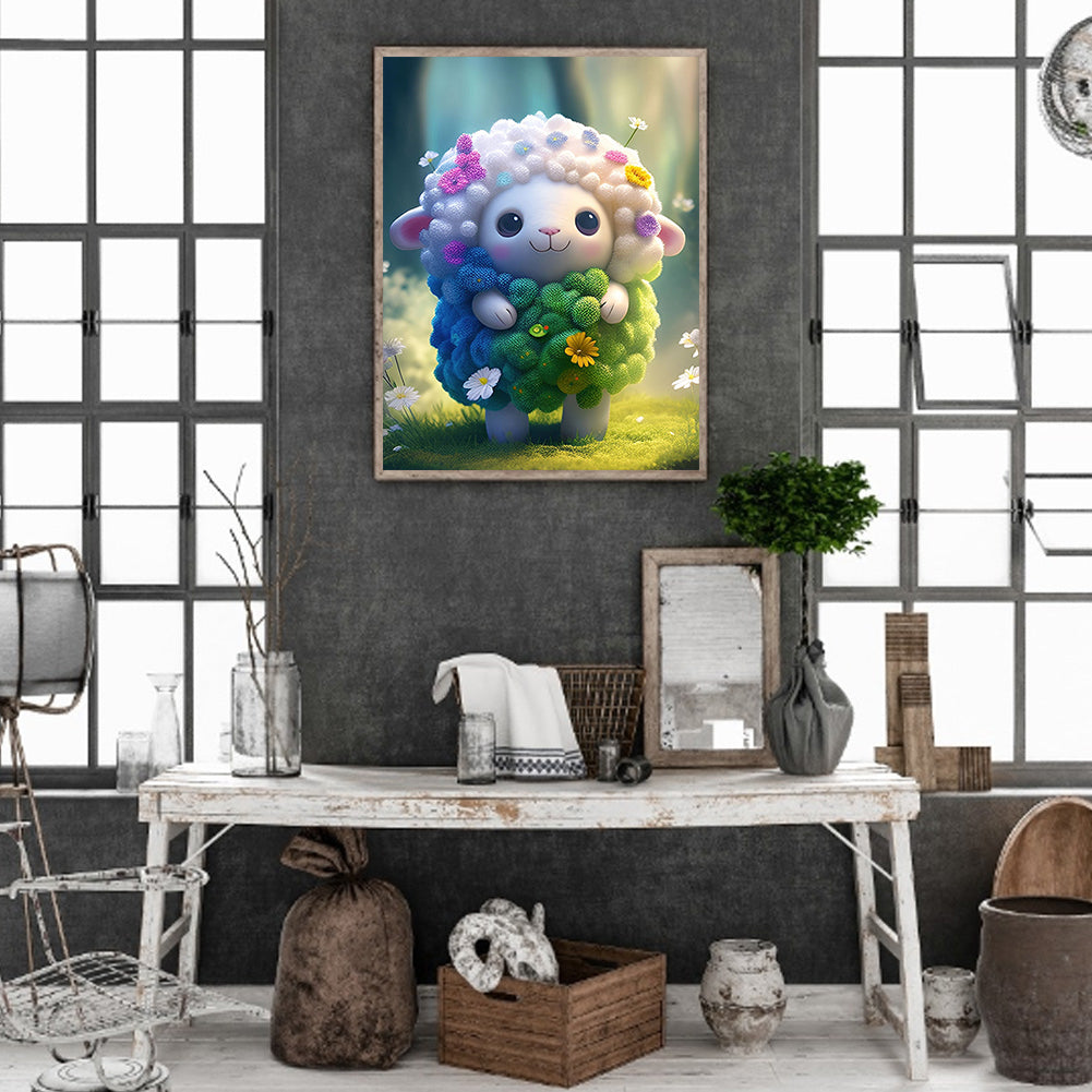 Floral Version Of Zodiac Sheep - Full Round Drill Diamond Painting 30*40CM