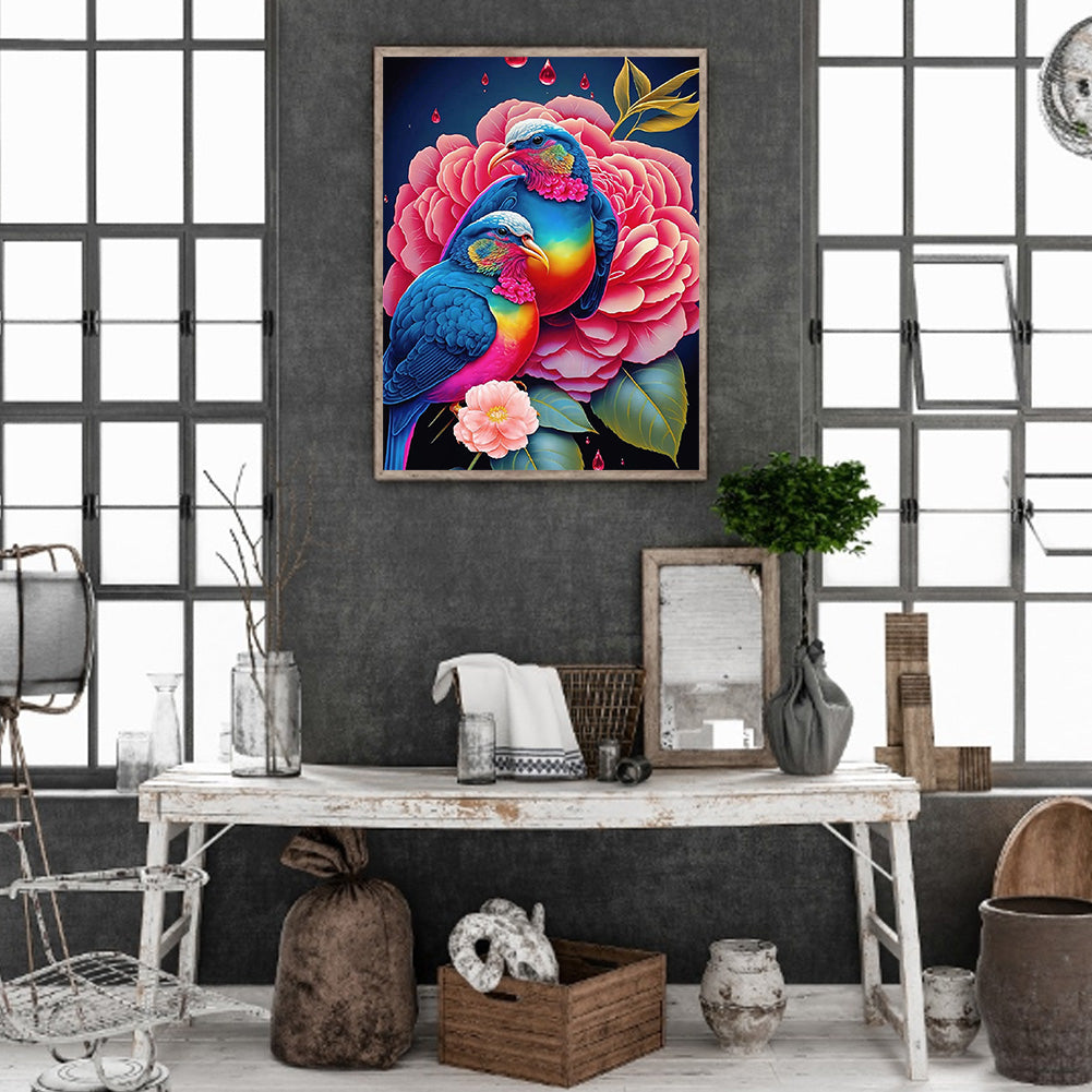 Red Flower Parrot - Full Round Drill Diamond Painting 30*40CM