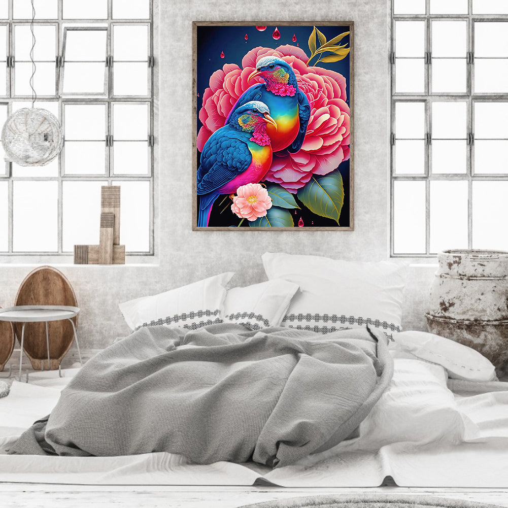Red Flower Parrot - Full Round Drill Diamond Painting 30*40CM