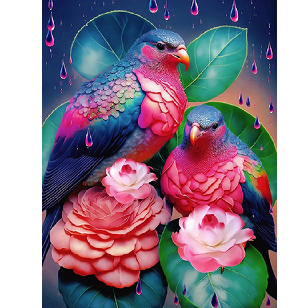 Red Flower Parrot - Full Round Drill Diamond Painting 30*40CM