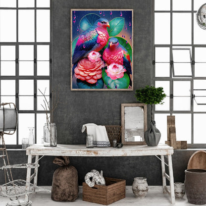 Red Flower Parrot - Full Round Drill Diamond Painting 30*40CM