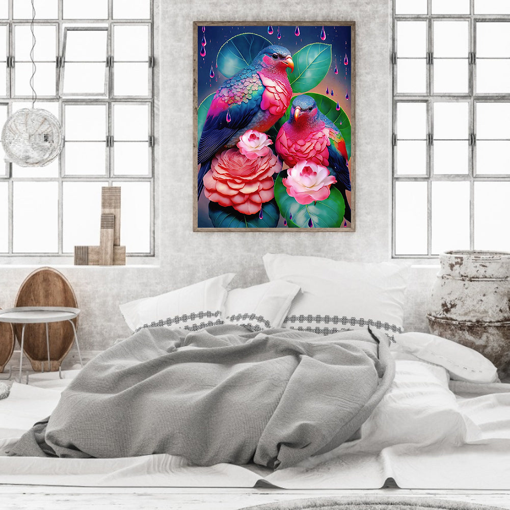 Red Flower Parrot - Full Round Drill Diamond Painting 30*40CM