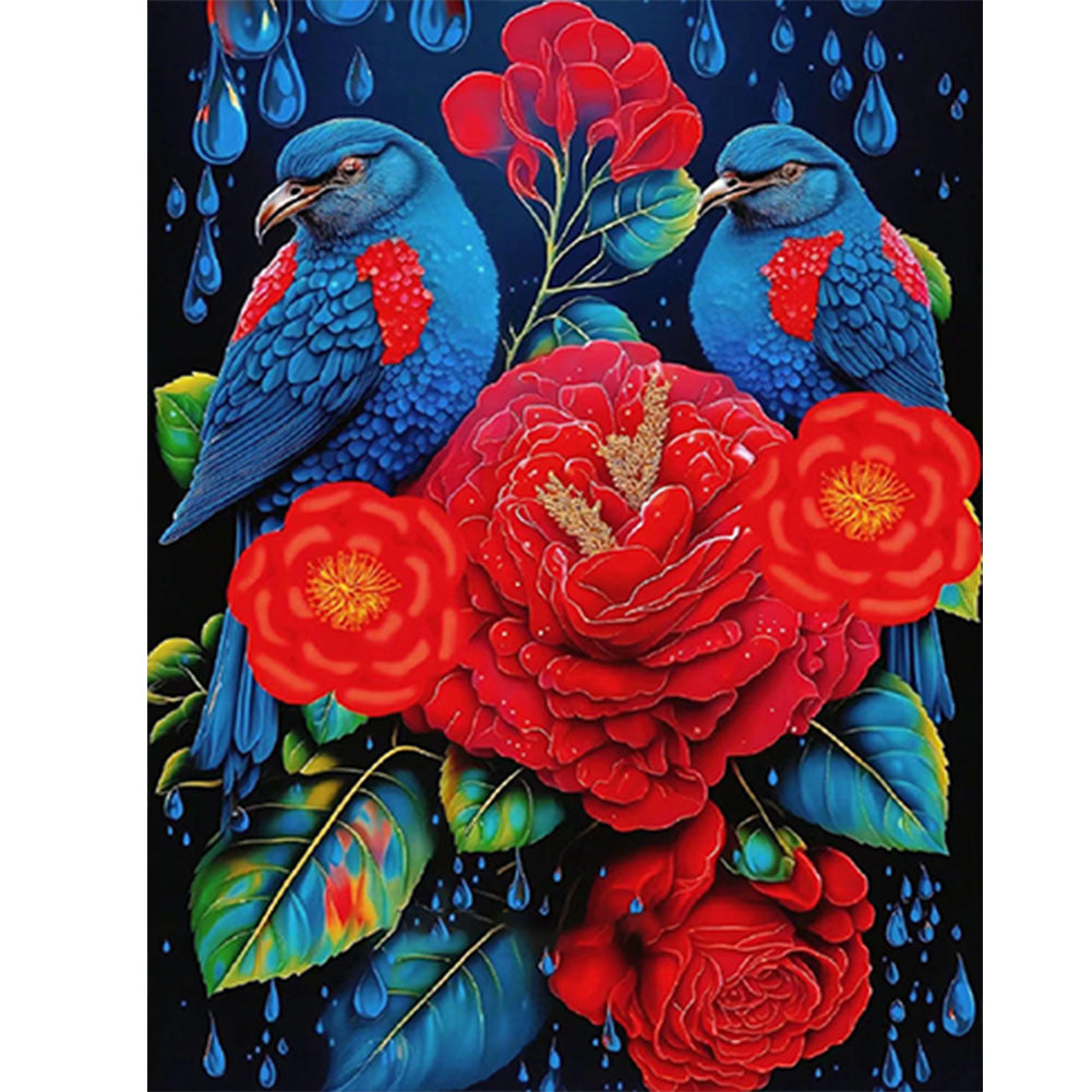 Red Flower Parrot - Full Round Drill Diamond Painting 30*40CM