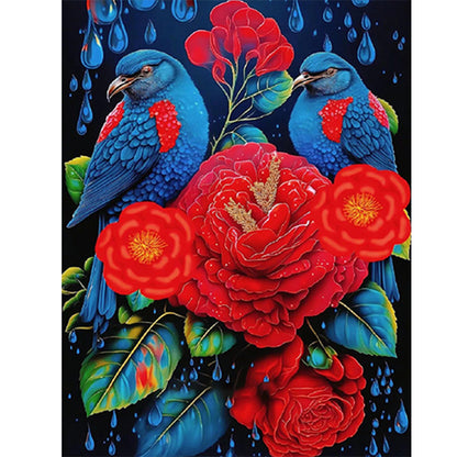 Red Flower Parrot - Full Round Drill Diamond Painting 30*40CM