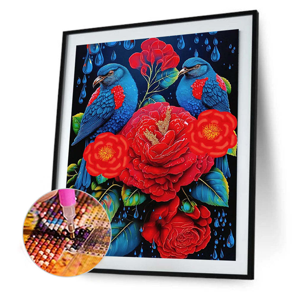 Red Flower Parrot - Full Round Drill Diamond Painting 30*40CM