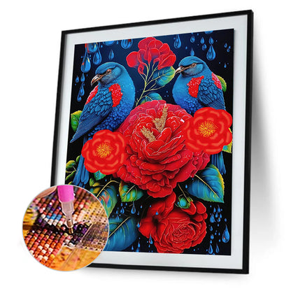 Red Flower Parrot - Full Round Drill Diamond Painting 30*40CM