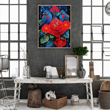 Red Flower Parrot - Full Round Drill Diamond Painting 30*40CM