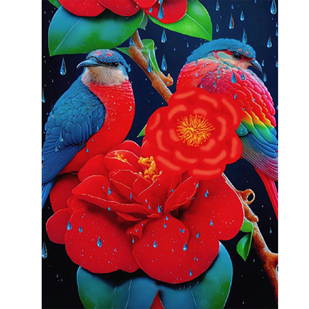 Red Flower Parrot - Full Round Drill Diamond Painting 30*40CM