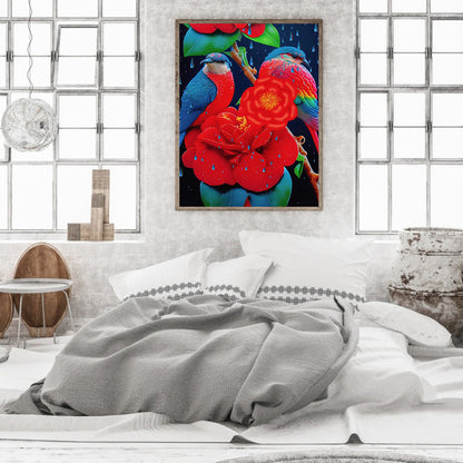 Red Flower Parrot - Full Round Drill Diamond Painting 30*40CM
