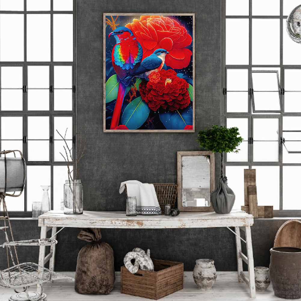Red Flower Parrot - Full Round Drill Diamond Painting 30*40CM