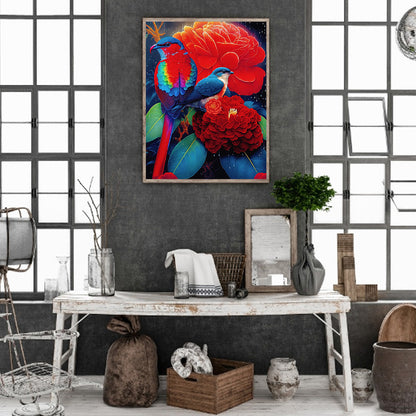 Red Flower Parrot - Full Round Drill Diamond Painting 30*40CM