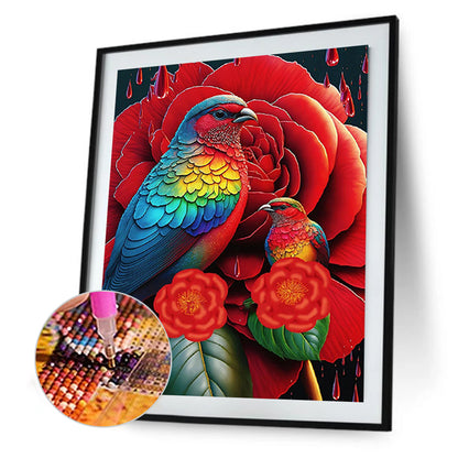 Red Flower Parrot - Full Round Drill Diamond Painting 30*40CM