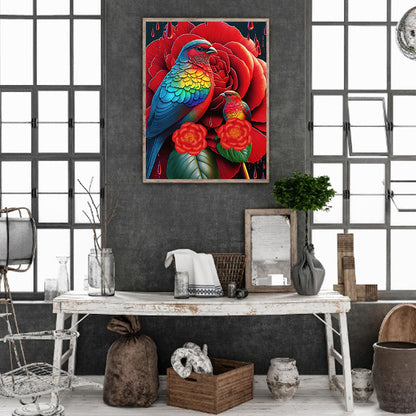 Red Flower Parrot - Full Round Drill Diamond Painting 30*40CM