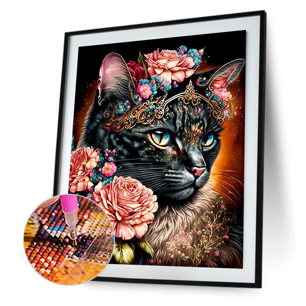 Exquisite Black Cat - Full Round Drill Diamond Painting 30*40CM