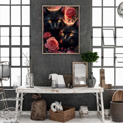 Exquisite Black Cat - Full Round Drill Diamond Painting 30*40CM