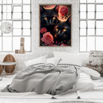 Exquisite Black Cat - Full Round Drill Diamond Painting 30*40CM