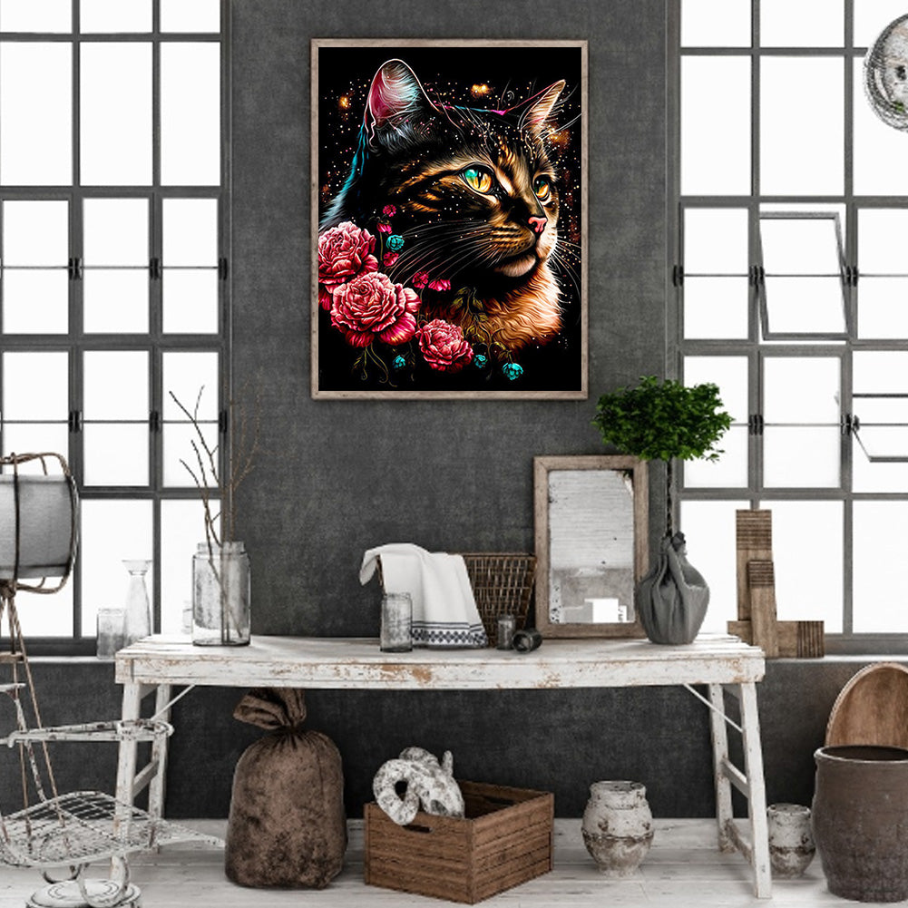 Exquisite Black Cat - Full Round Drill Diamond Painting 30*40CM