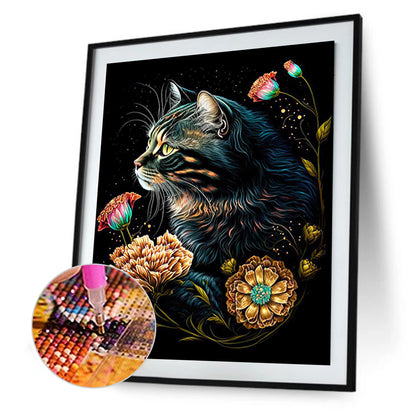 Exquisite Black Cat - Full Round Drill Diamond Painting 30*40CM