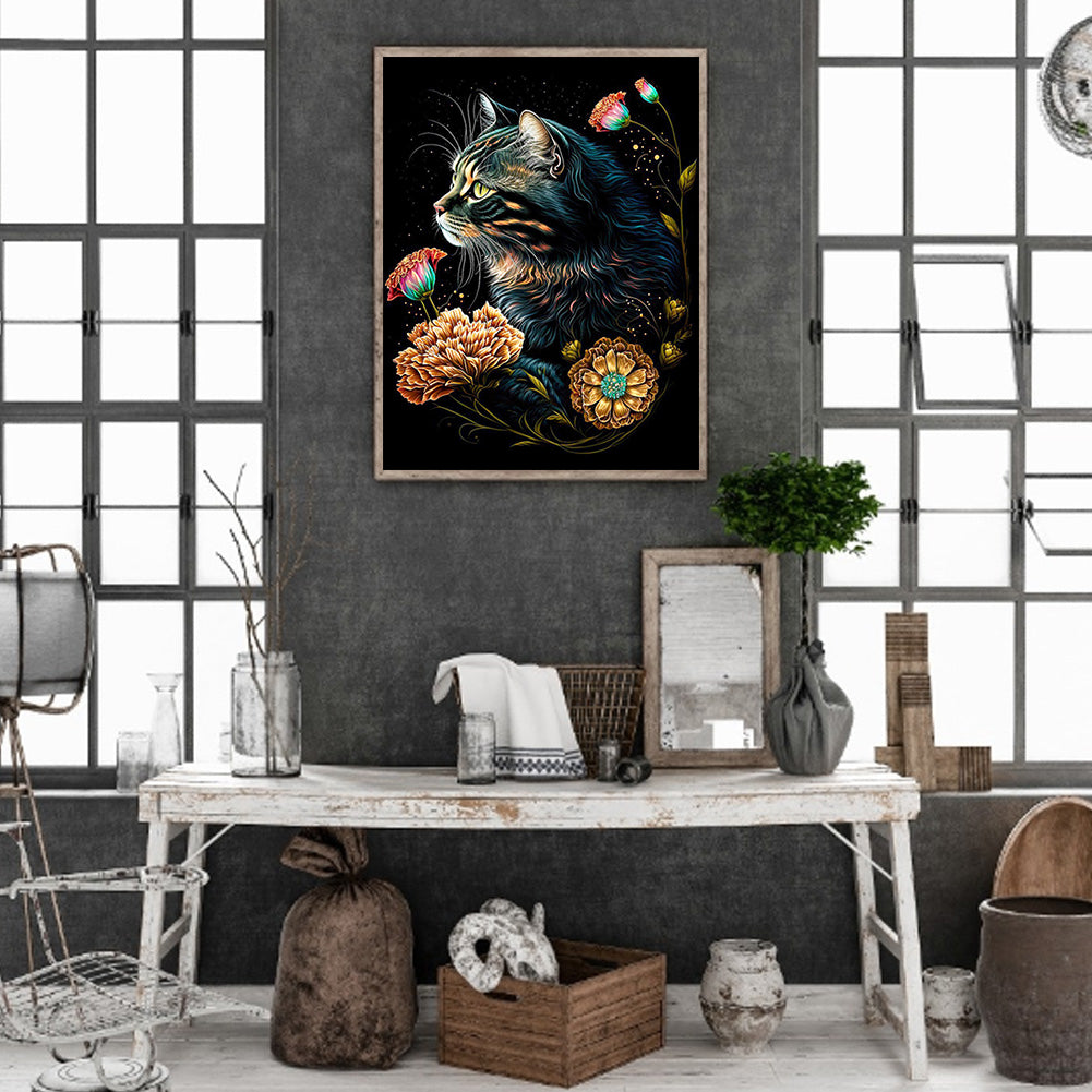 Exquisite Black Cat - Full Round Drill Diamond Painting 30*40CM