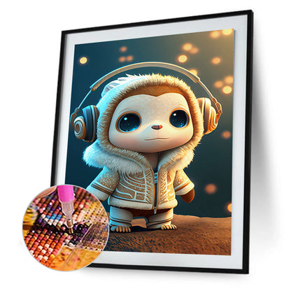 Monkey With Headphones - Full Round Drill Diamond Painting 30*40CM