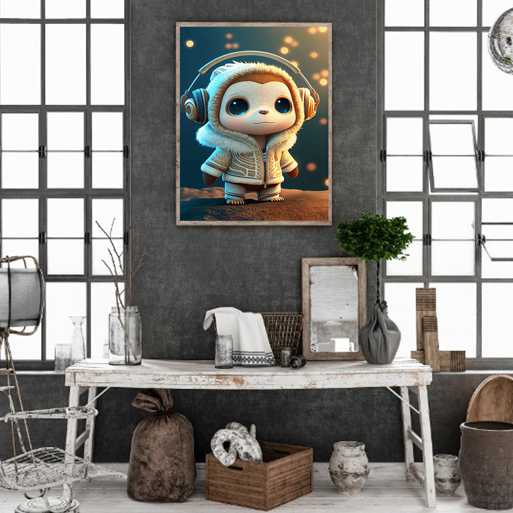 Monkey With Headphones - Full Round Drill Diamond Painting 30*40CM
