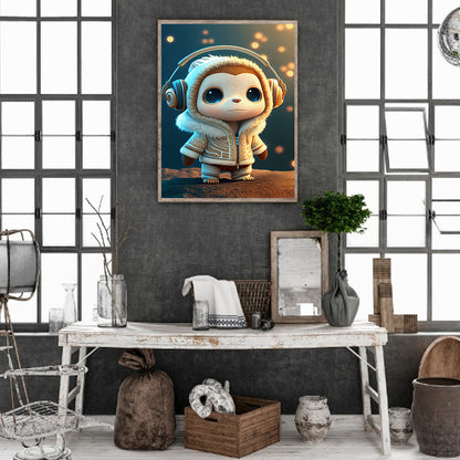 Monkey With Headphones - Full Round Drill Diamond Painting 30*40CM