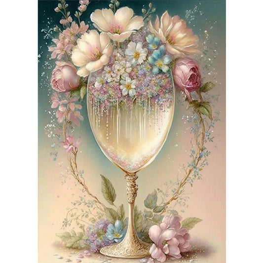 Flower Crystal Cup - Full Round Drill Diamond Painting 30*40CM