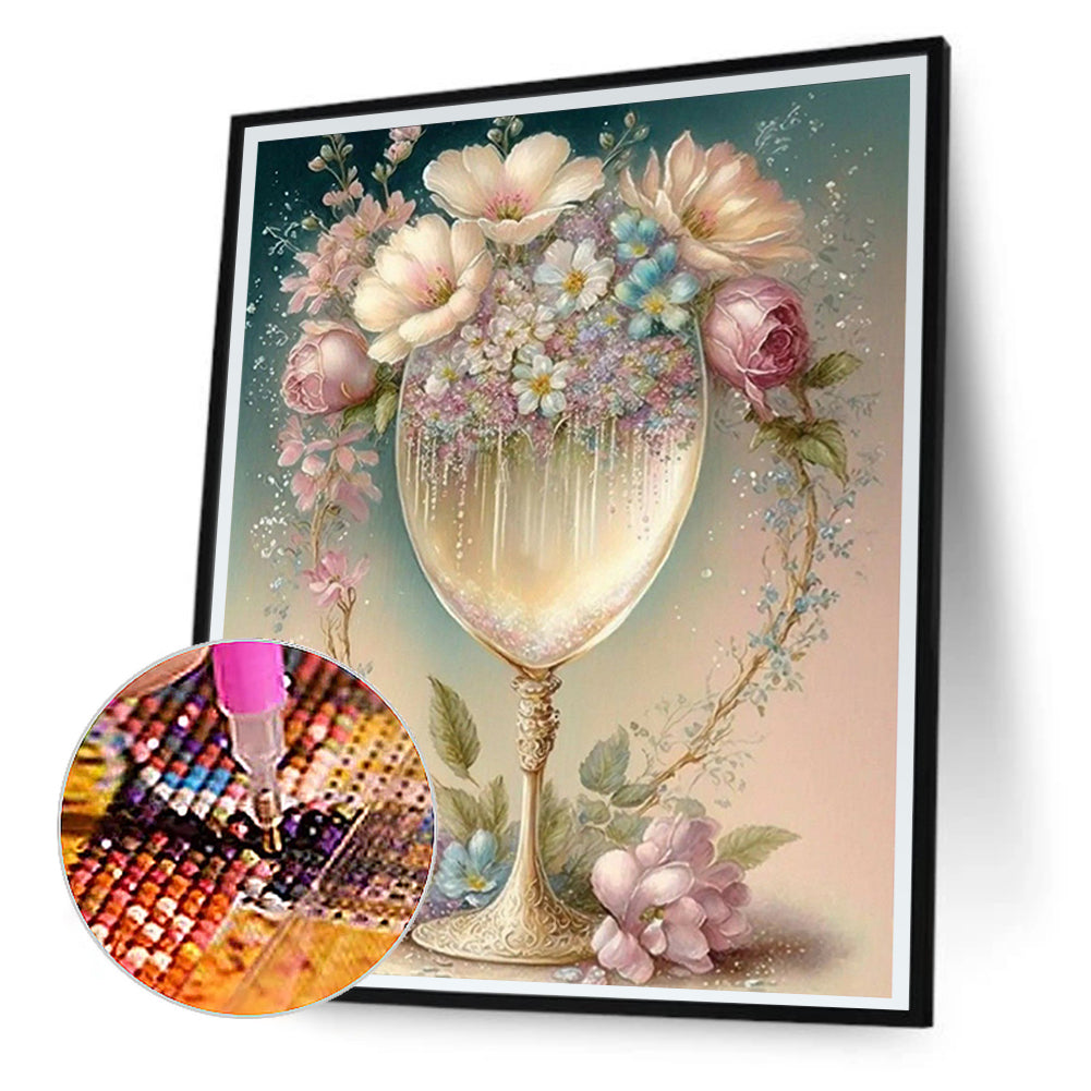 Flower Crystal Cup - Full Round Drill Diamond Painting 30*40CM
