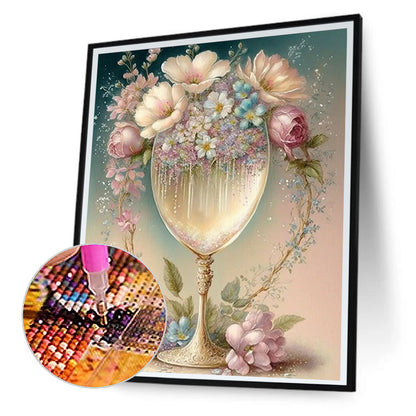 Flower Crystal Cup - Full Round Drill Diamond Painting 30*40CM