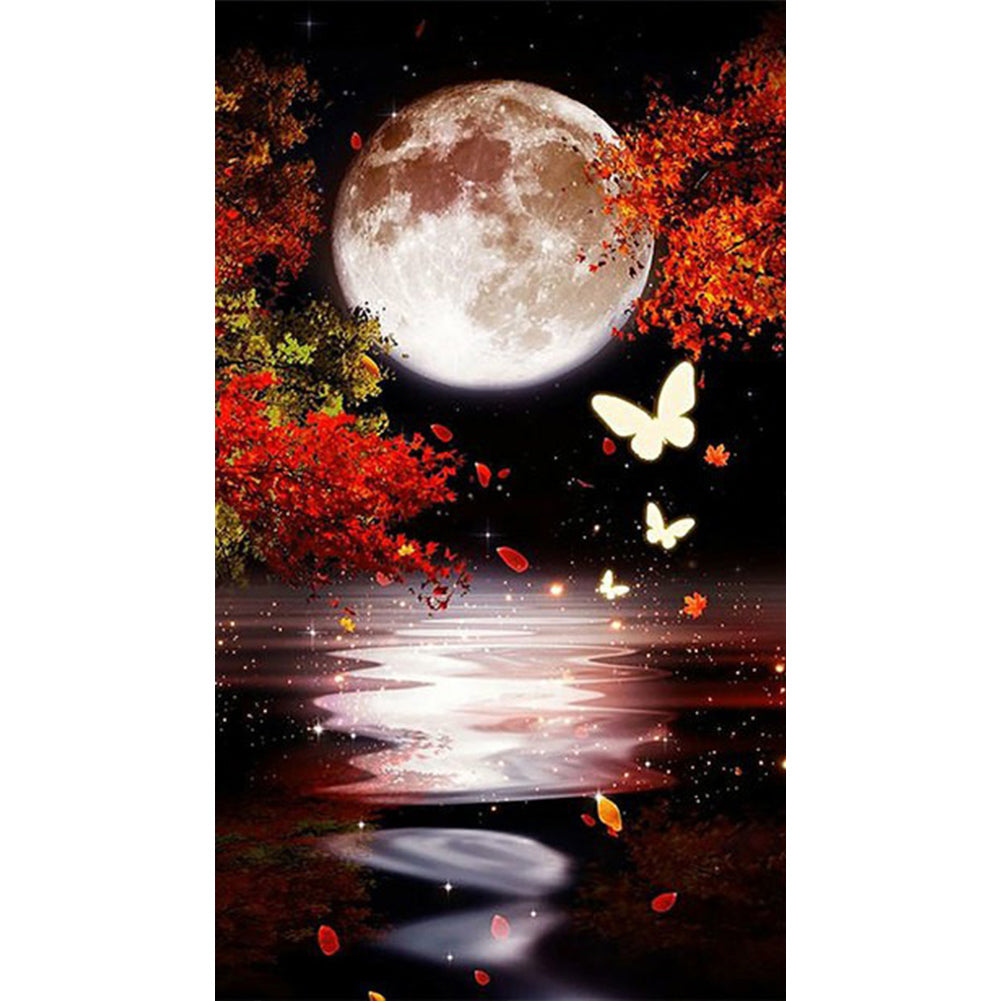 Maple Leaf Butterfly Under The Moon - Full Square Drill Diamond Painting 40*70CM